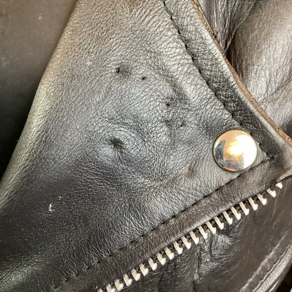 Vintage Bikers Stuff Moto Leather Jacket Mens 44 Harley Owners Group Patch And E - Picture 12 of 12